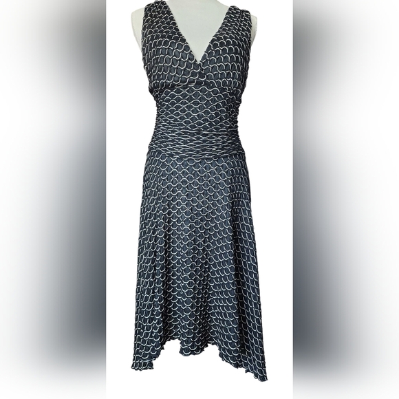 Vintage Y2K Just In Time Black & Tan Circle Print Stretch Dress Women's M - Picture 1 of 14